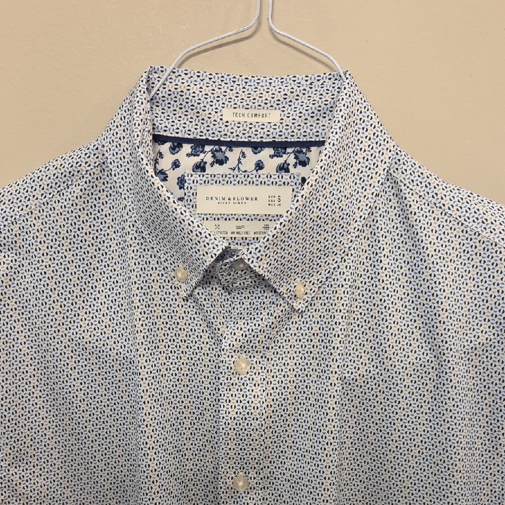 Denim & Flower Men's Small Blue Patterned Shirt